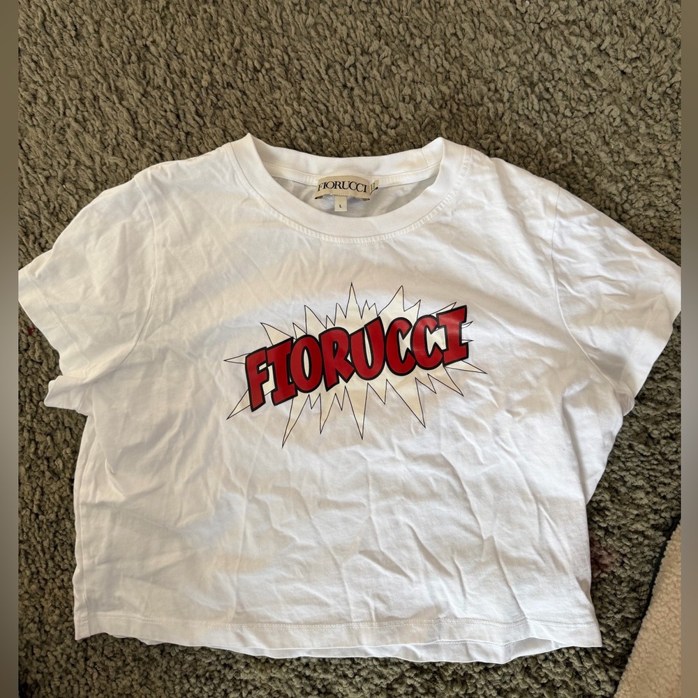 Fiorucci White Crop Top with Red Graphic